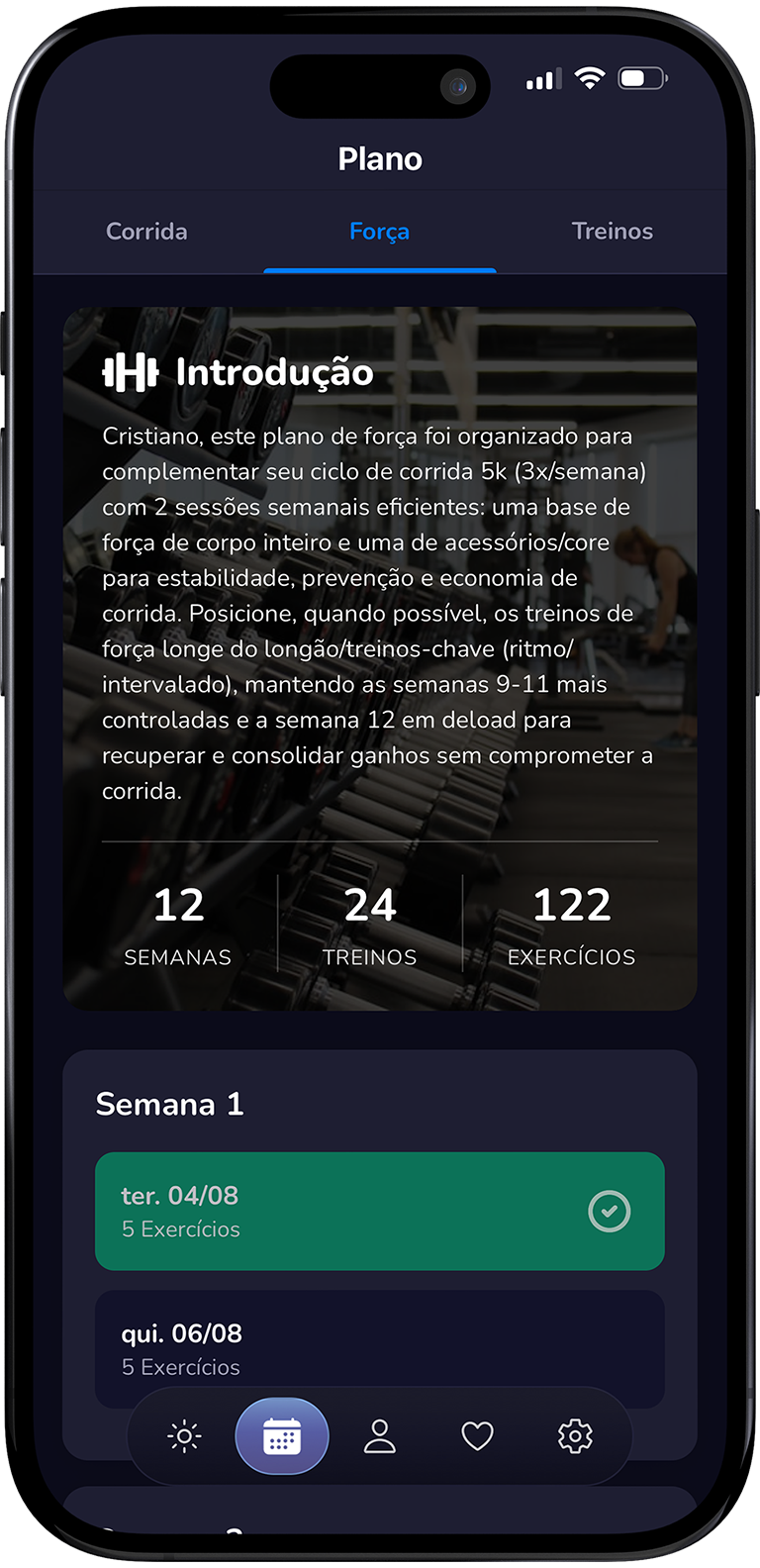 Tela de fortalecimento do RunningAI