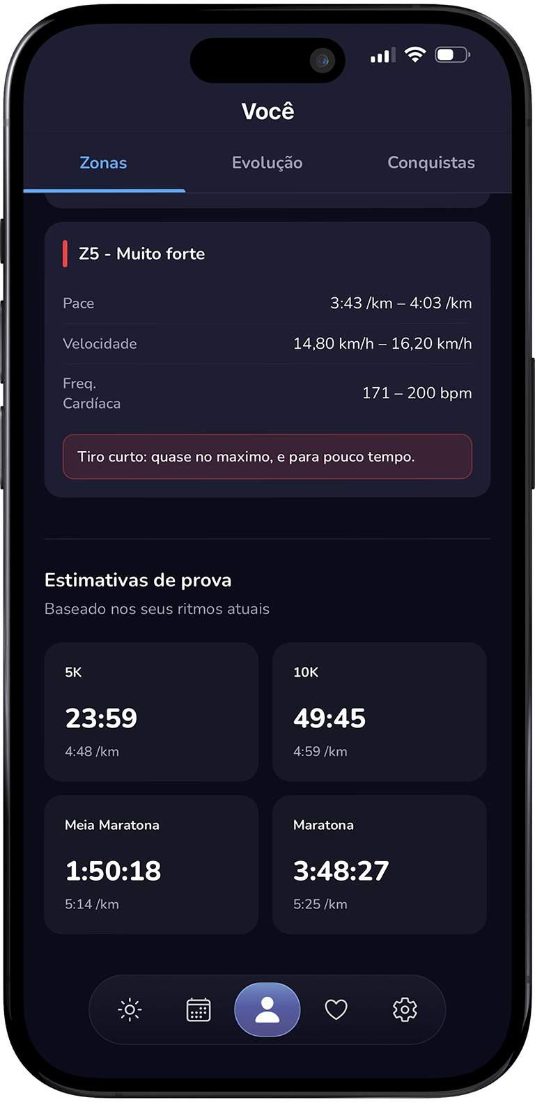 Tela de zonas do RunningAI